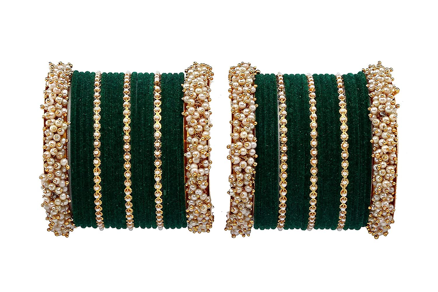 T4 Jewels Stylish Latest Collection Fashion Jewellery Pearl And Stone Glossy Finished Metal Bangles Set For Girls & Women_Dark Green_2.6 (B0BD5VHN4G) Amazon Price History, Amazon Price Tracker
