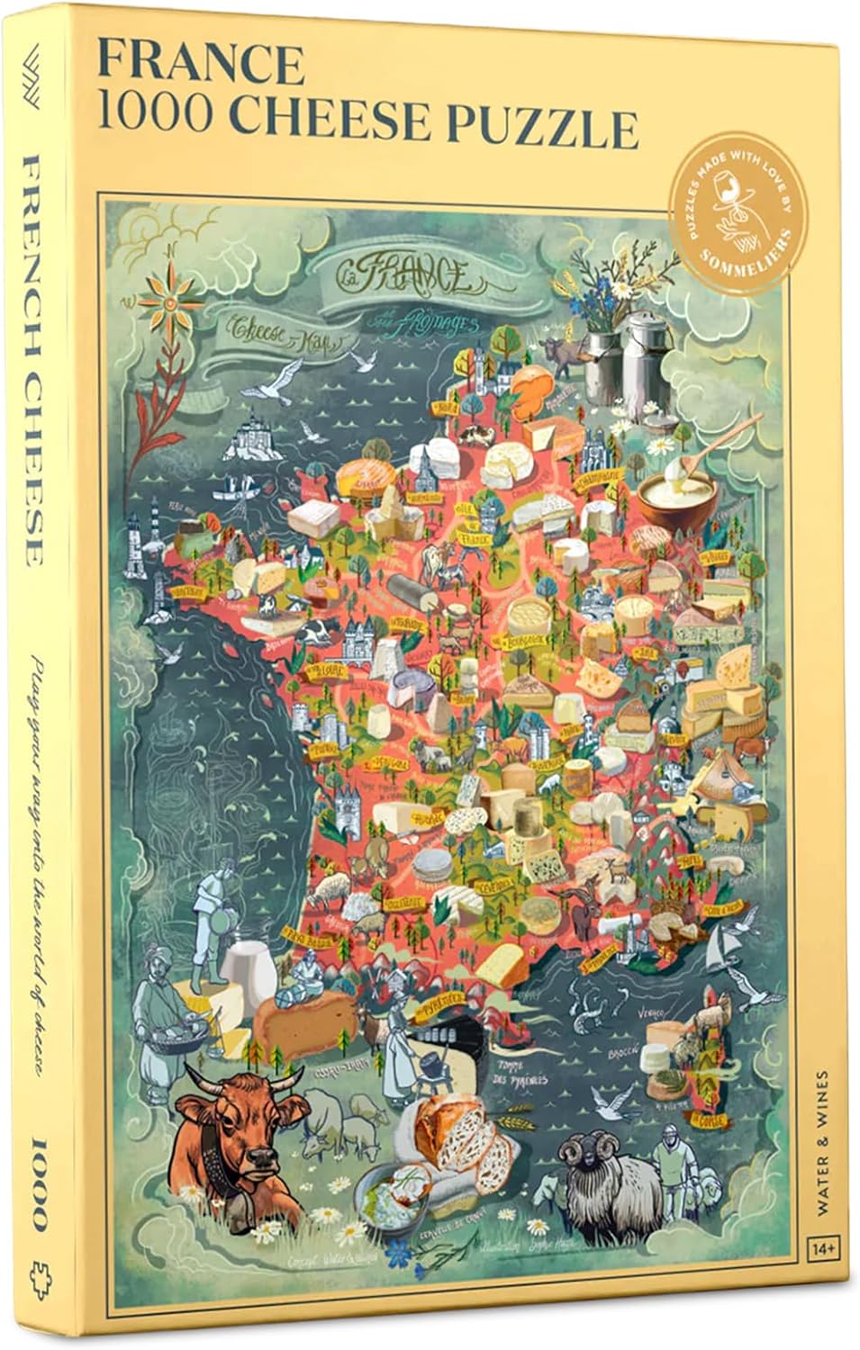 France Cheese Puzzle - 1000 Pieces Puzzle for Adults - Hand-Drawn Jigsaw Puzzle Featuring Unique Diversity from Normandy to Corsica