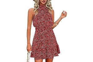 Summer Dress for Women Chiffon Blouses Skirt Spaghetti Sleeveless Tops Halter Ruffle...