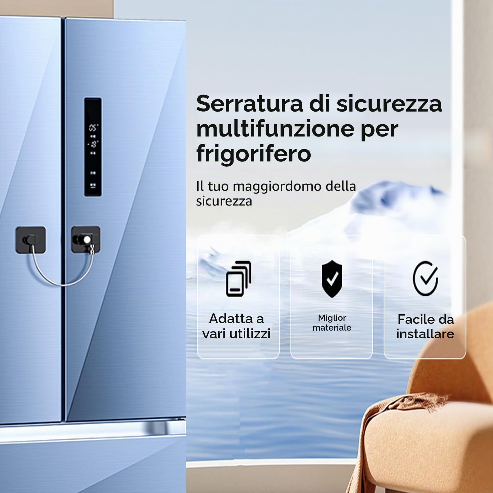 Blocca Bambini per Frigorifero e Cassetti 2 Pezzi, Chiusura Sicurezza con Adesivo Potente per Armadietto Armadio, A-Nero