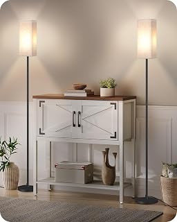 2 Pack Floor Lamp, Pole Lamp with Foot Switch, Modern Standing Lamp Lampshade, Minimalist Freestanding Lamp (Bulb Not Included), for Living Room, Bedroom Office, Black and Beige E07LDP205