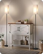 2 Pack Floor Lamp, Pole Lamp with Foot Switch, Modern Standing Lamp Lampshade, Minimalist Freestanding Lamp (Bulb Not Included), for Living Room, Bedroom Office, Black and Beige E07LDP205