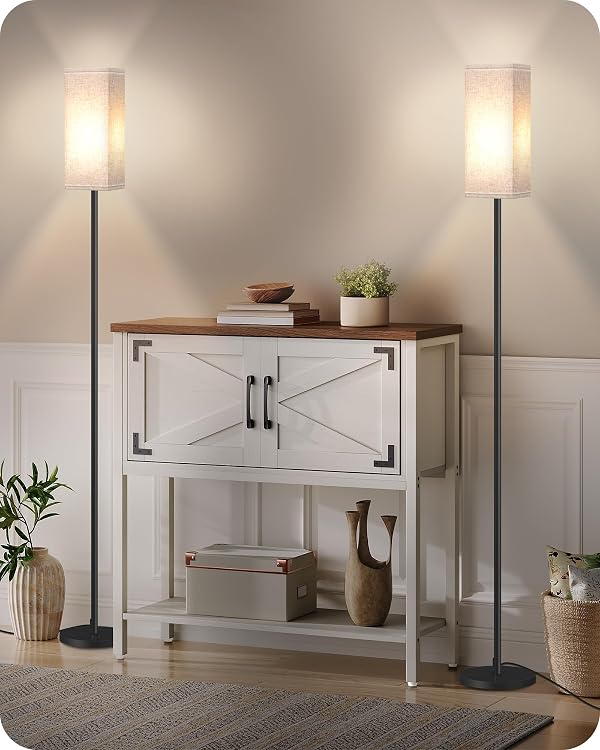 GOEBLESON 2 Pack Floor Lamp, Pole Lamp with Foot Switch, Modern Standing Lamp Lampshade, Minimalist Freestanding Lamp (Bulb Not Included), for Living Room, Bedroom Office, Black and Beige E07LDP205 by GOEBLESON - Used condition - US$41.39