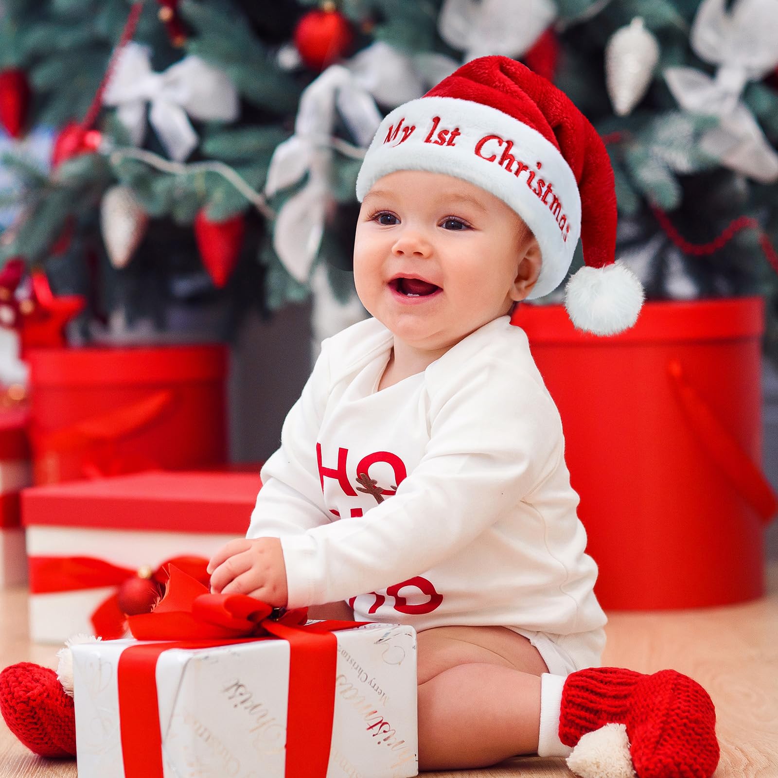 Ambandier Baby Santa Hat: My First Baby Soft Plush Classic Xmas Chirtmas Hat for Toddler Infant Thicken Comfortable Velvet Santa Claus for Christmas New Year Holiday Festive Theme Party - Image 4