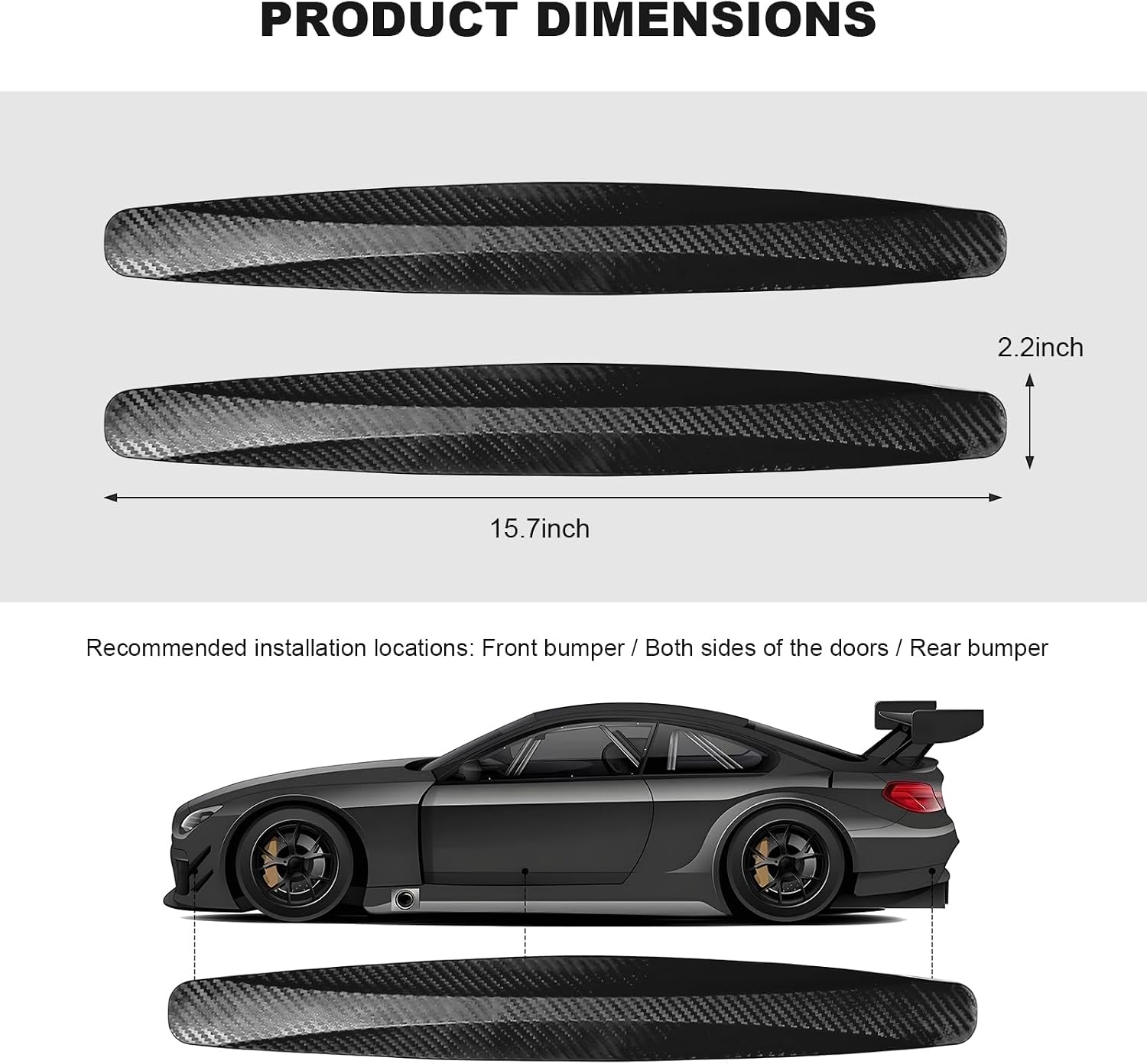 Sun Walker 2 PCS Car Bumper Guard Strip, Anti-Collision Patch Auto Side Door Edge Sticker Trim Strip, Universal Automotive Scratch Protector for Front and Rear Corner Bumpers (Black)