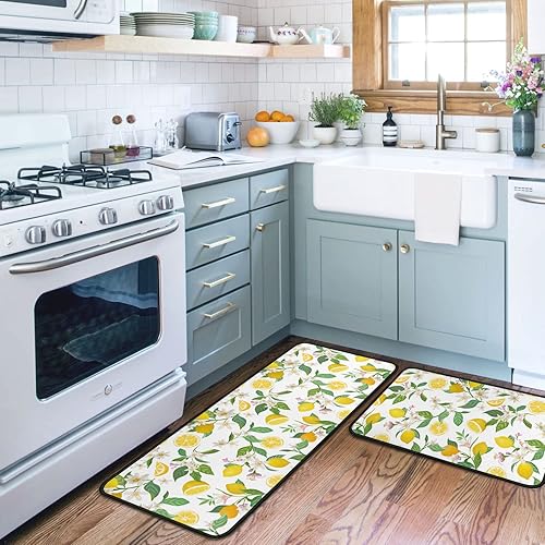 Miniatura 3 de Lemon - Juego de 2 alfombras y tapetes de cocina de microfibra antideslizantes, lavables, absorbentes para el piso, juego de 2 tapetes de cocina de