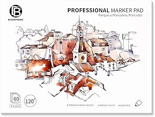 Bachmore Bleedproof Marker Paper Pad - 9"X12"- Premium White 80lb/120g, 60 Sheets Semi Translucent for Pen, Pencil or Marker, Fold Over,Copic Paper
