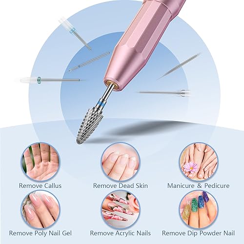 Miniatura 6 de Depvko Juego de 13 brocas para taladro de uñas, brocas para uñas, 3 brocas de carburo de tungsteno + 3 brocas de cerámica Efile para taladro de uñas