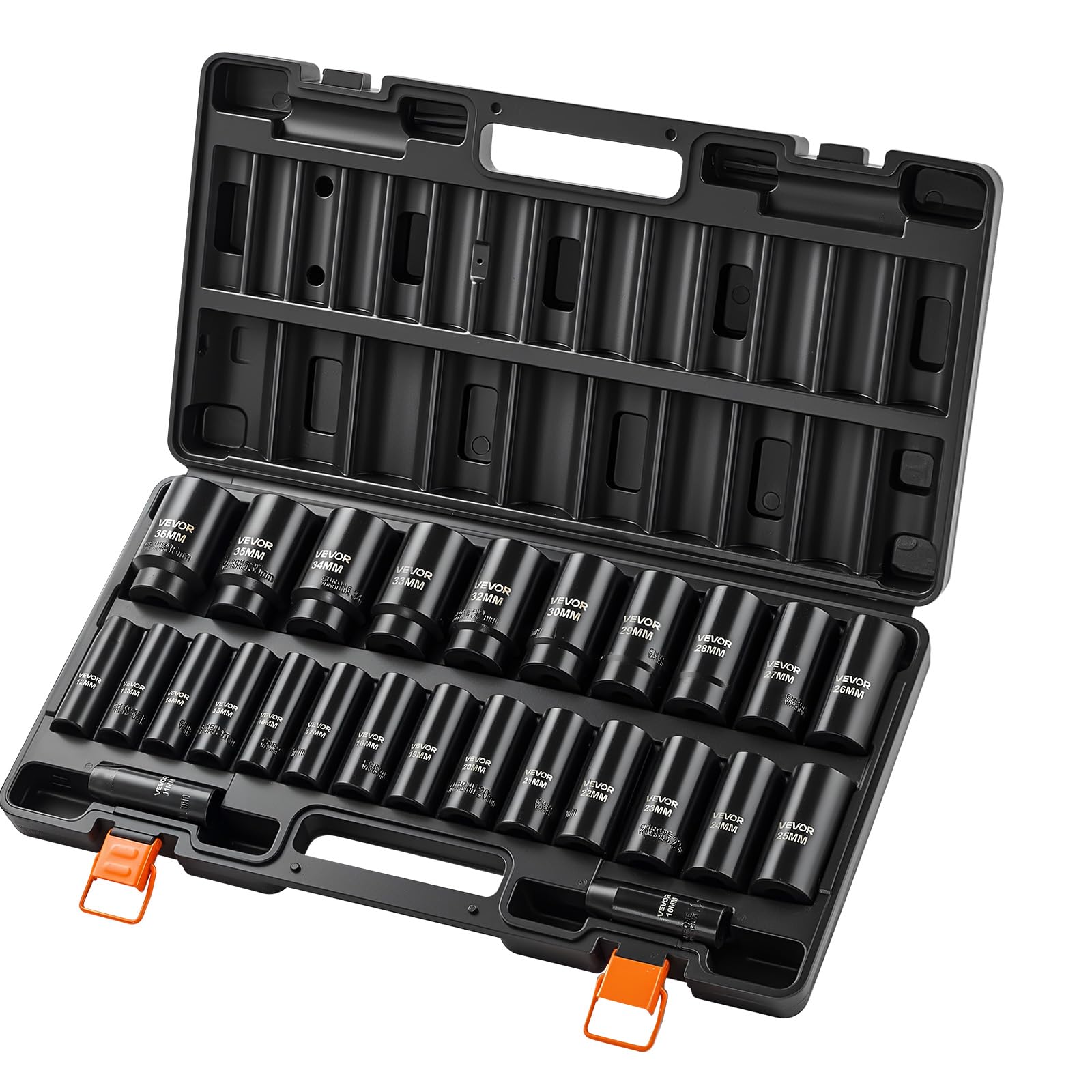 VEVOR Set di Bussole a Impatto per Veicoli, Bussole Esagonali Attacco da 1/2", 26 Pezzi, Identificazione Rapida, con Robusta Custodia, Struttura in Acciaio Legato Cr-V, per Riparazione Auto Furgoni