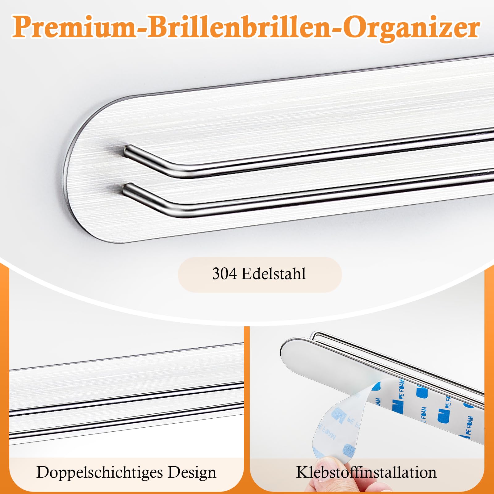 Brillenhalter Wand, Brillenständer für Mehrere Brillen, Sonnenbrillen Aufbewahrung, Selbstklebende Brillenablage, Brillenaufbewahrung, Brillenregal, Sonnenbrillenhalter Organizer (Silber, 2 Stück)