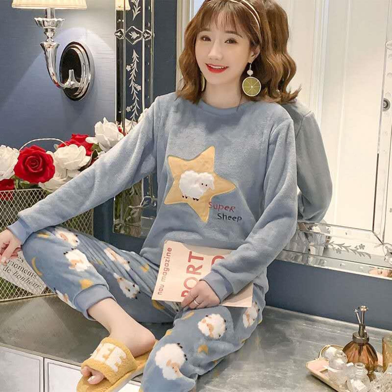 Pyjama Femme Hiver 2 Pièces En Polaire – Haut Et Pantalon Doux Avec Poches, Rembourré, Pour Intérieur - 6
