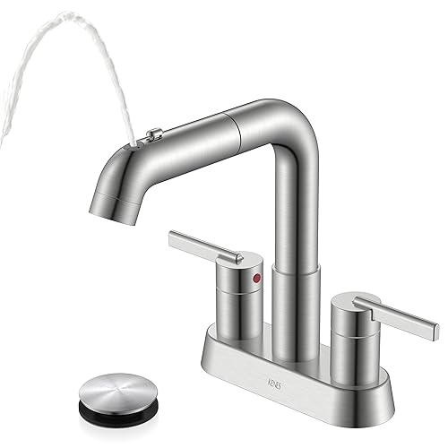 KENES Pull Down Bathroom Faucet with Sprayer, Brushed Nickel 4