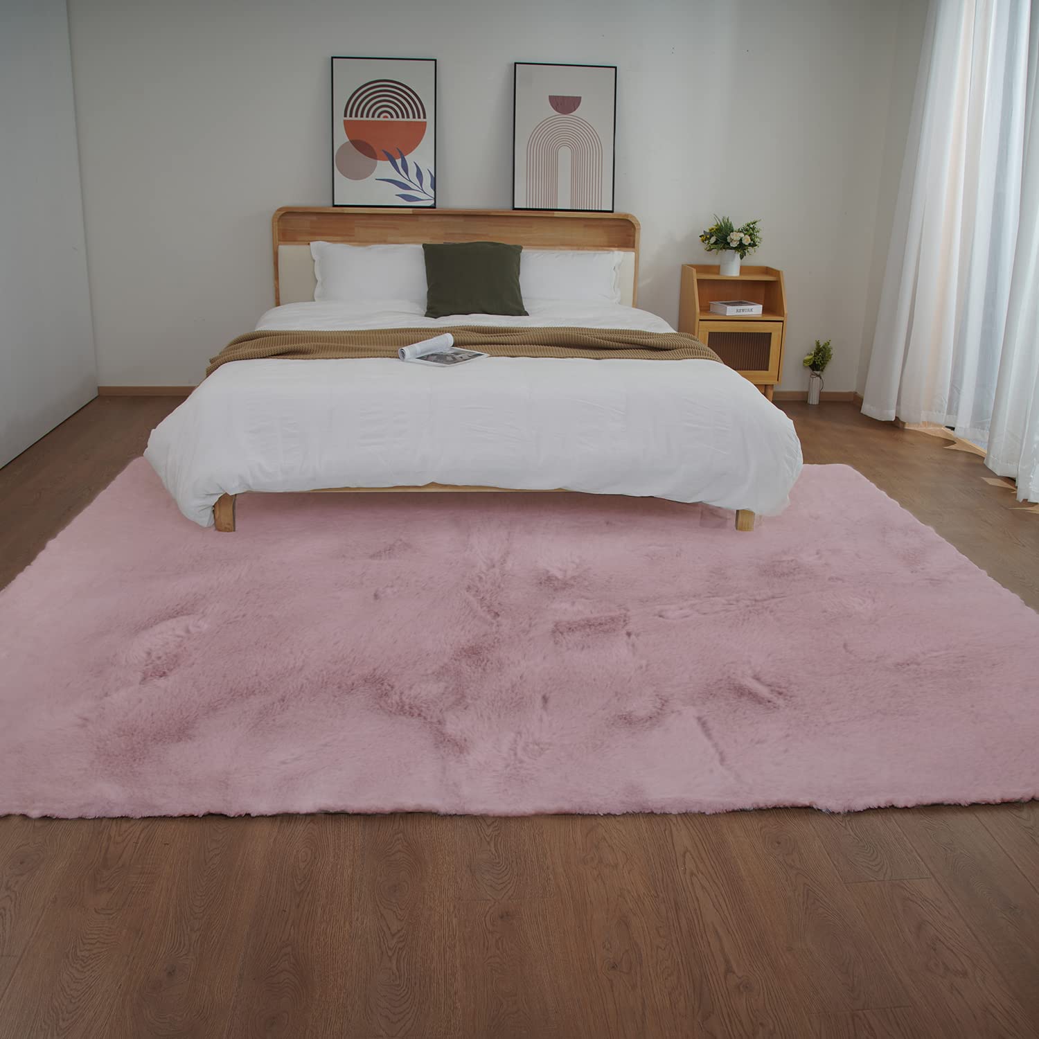 Ghouse Faux Tappetto di Pelle di Pecora Tappeto a Pelo Corto Lavabile Fluffy Uni Effetto Pelliccia Antiscivolo Facile da Pulire, Dimensione:240 x 300 cm, Colore: Rosa