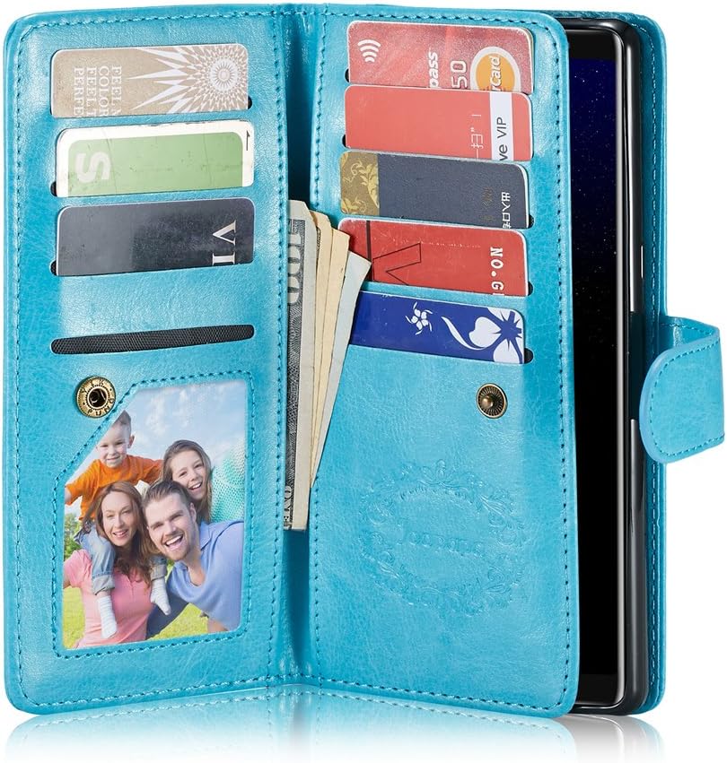 Galaxy Note 8 Case, Joopapa Note 8 Pu Leather Magnetic Wallet Flip Cover Case with ID&Credit Card Holder Slot Built-in 9 Card Slots & Wrist Strap for Samsung Galaxy Note 8 (Blue)