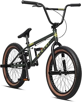 20 Inch BMX Bike Freestyle Bicycles for 6 7 8 9 10 11 12 13 14 Years Old Boys and Beginner Riders,Army Green with Brown Tires