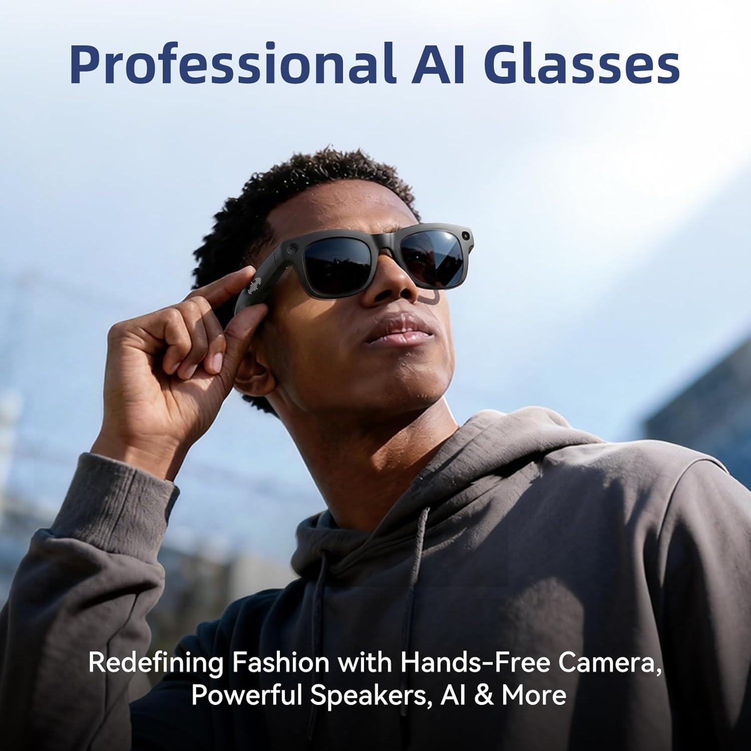 AI Smart Glasses 4K HD Camera, BT Call, 800W Anti-Shake Camera Glasses with Video Recording Dual Mic, Simultaneous Interpretation/GPT Identify Objects, Black Lens