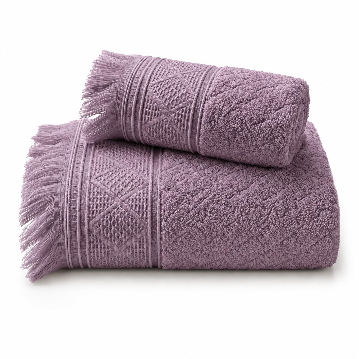 SOGUD Valmia 2'li Banyo Havlu Seti -%100 Pamuk Jakarlı Büyük Boy Banyo Havlusu 90x150 cm
