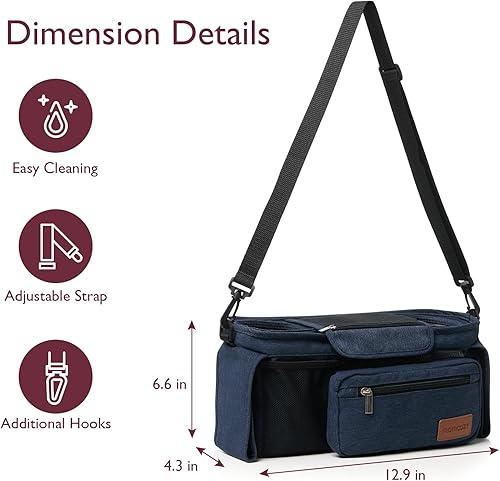 Miniatura 7 de Momcozy Organizador universal para cochecito con portavasos aislado, bolsa de teléfono desmontable y correa de hombro, se adapta a cochecito como