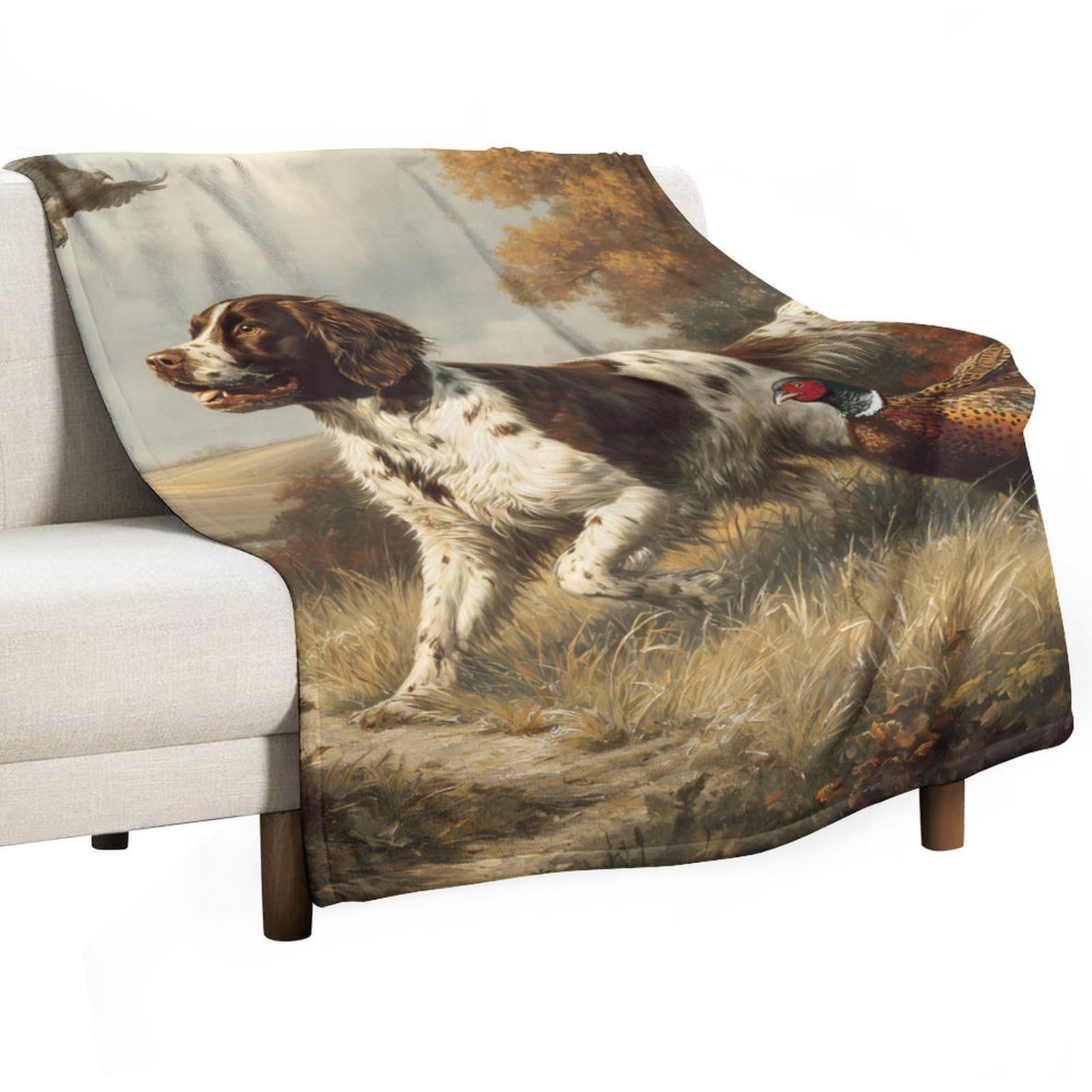 Cgsbngha Style Springer Spaniel Dog Pheasant Hunting Flannel Fleece Blanket Lightweight Soft Throw Blankets For Sofa Couch Bed Chair