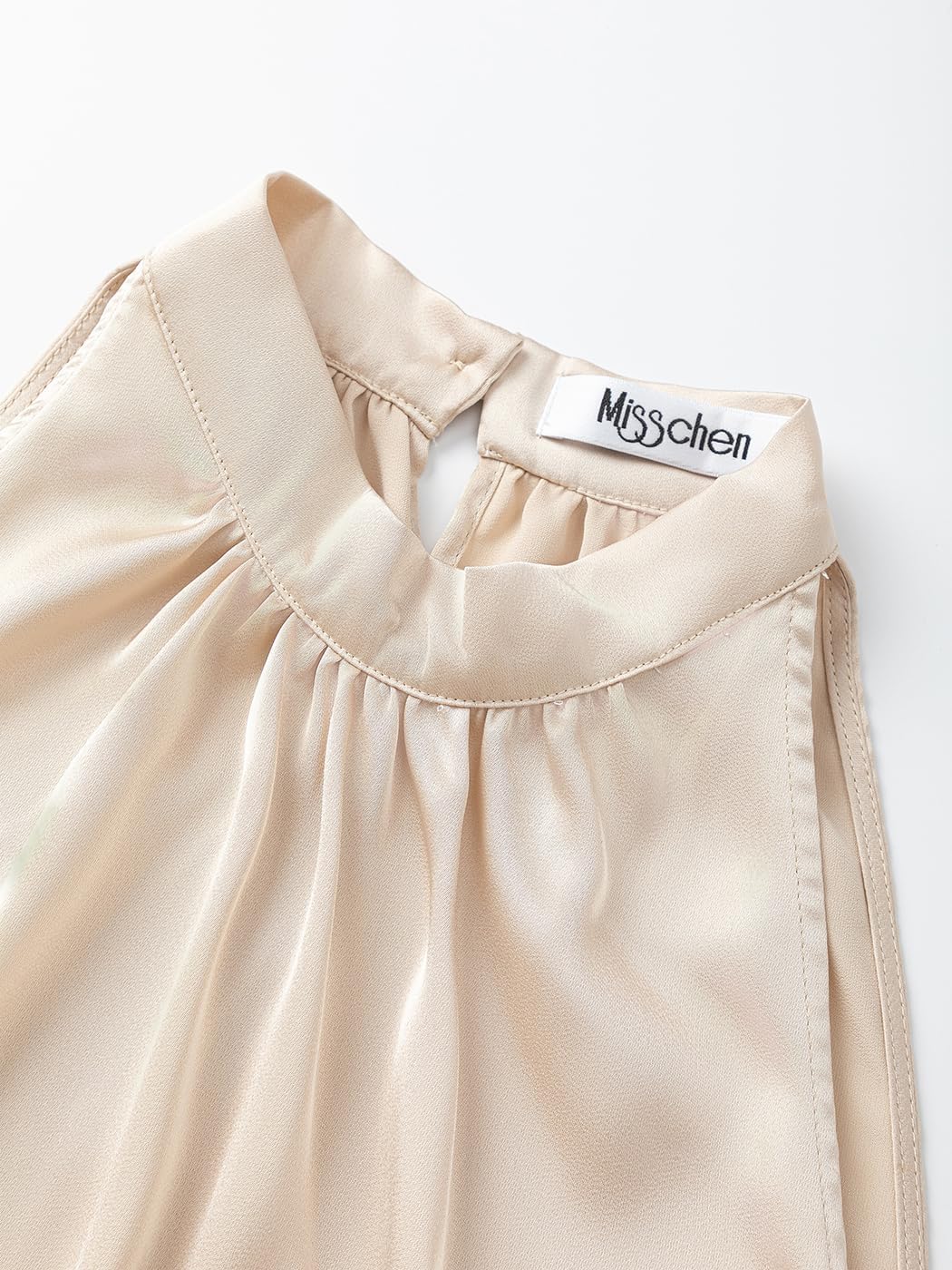 MISSCHEN レディース シルキー サテン モックネック ブラウス - ノースリーブ ハイネック シェルトップ オフィス ワーク