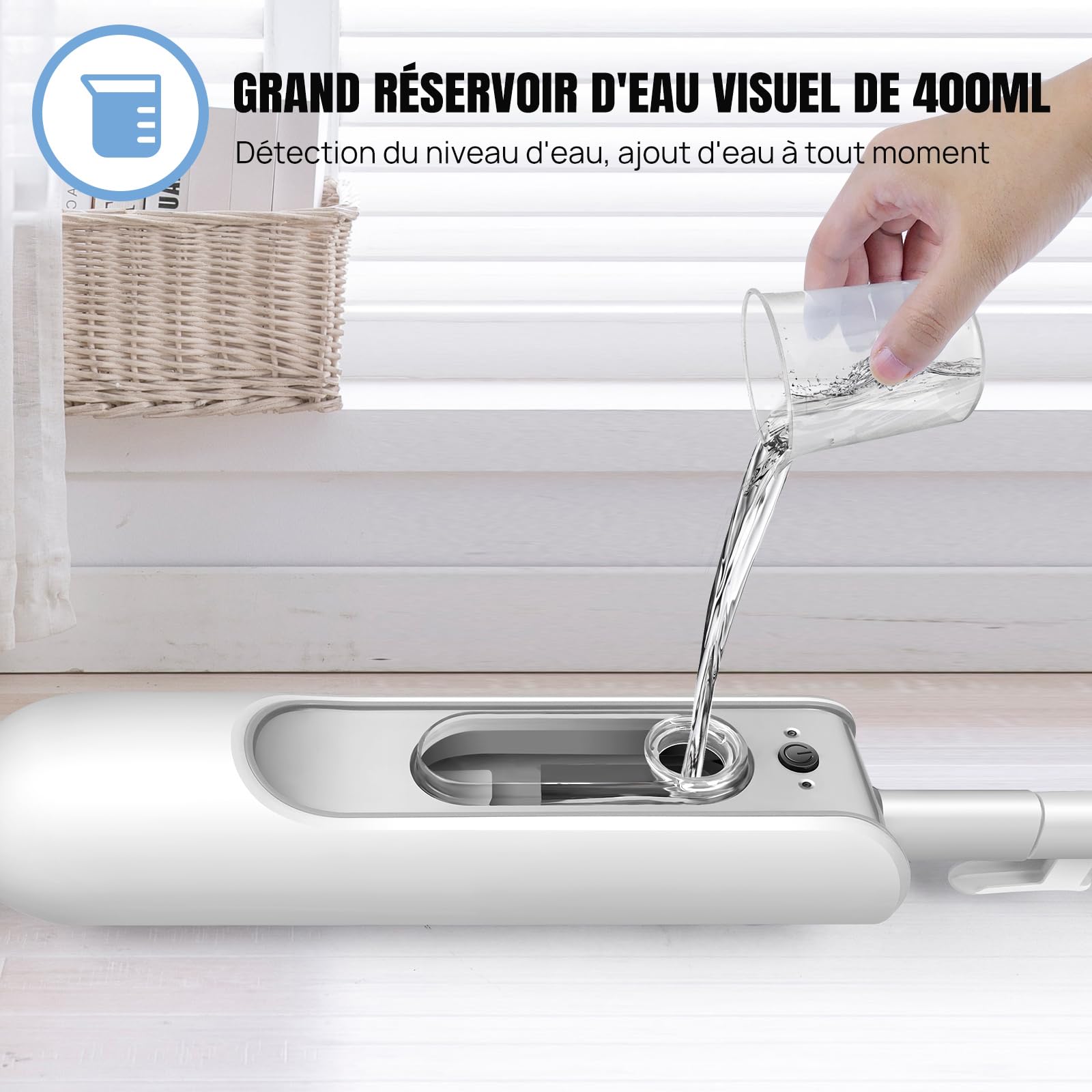 Nettoyeur vapeur 1500W - Balai vapeur avec fonction à main - Chauffage express 20s - Réservoir 400ML - Pour sols et surfaces diverses