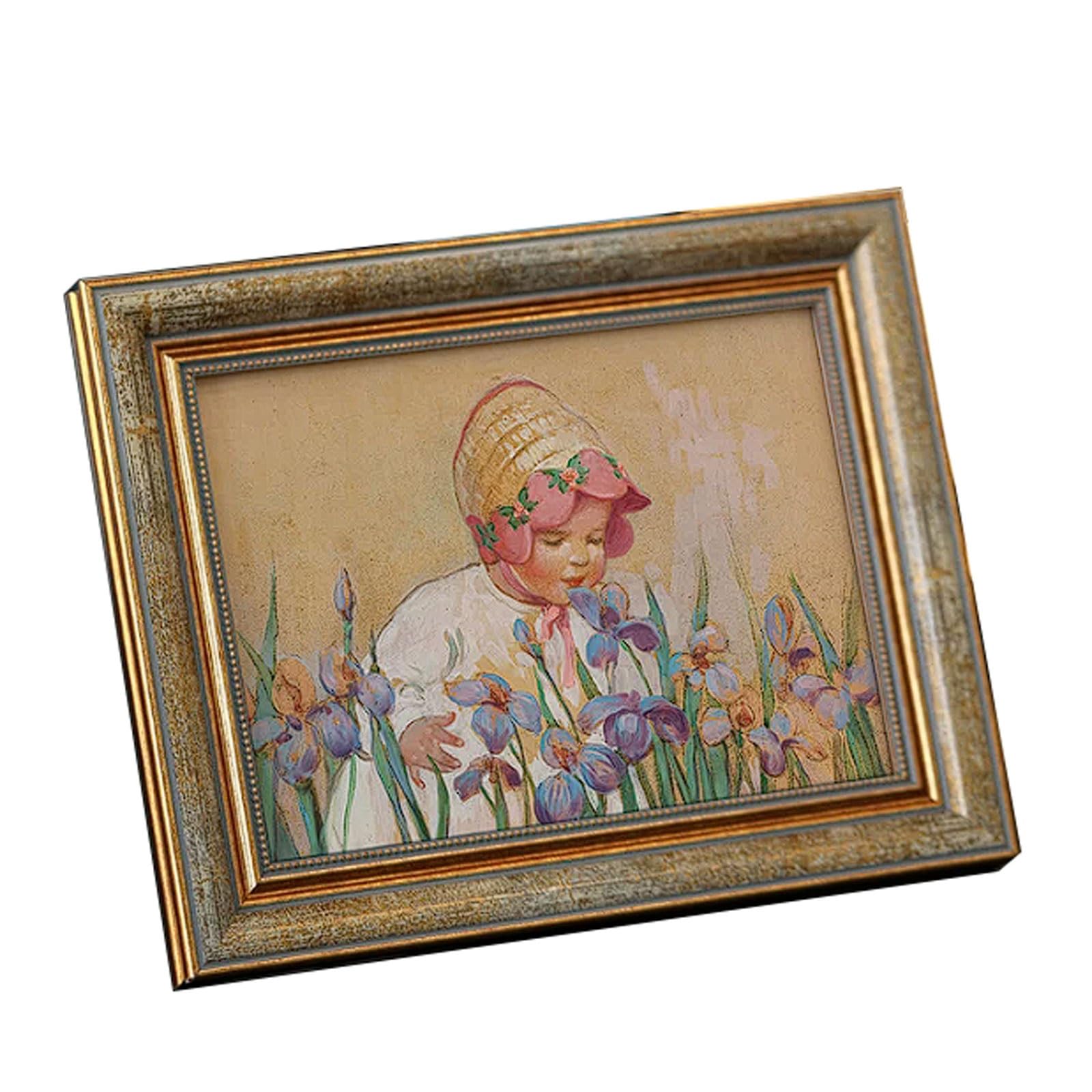 Vintage Photo Frames Tabletop Ornaments Poster Frames Wall Hanging, Antique Green Gold with Velvet Backing photograph