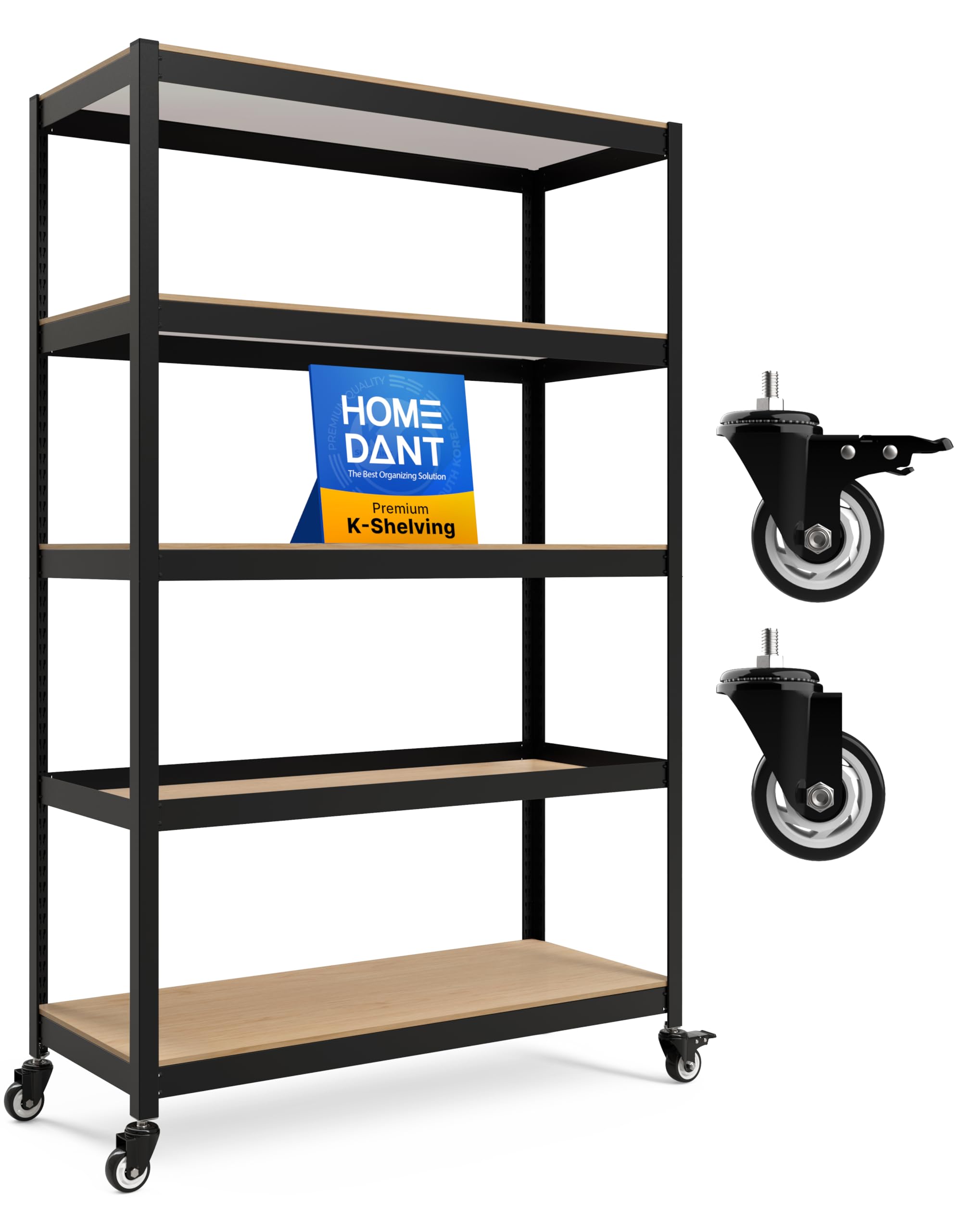 HOMEDANT House 36.2” 5-Tier Metal Rolling Cart Shelf Rack Casters Heavy Duty Laminated Wheel Shelving Unit Adjustable Utility Storage Shelves Shelf Kitchen Garage Black 1Pack
