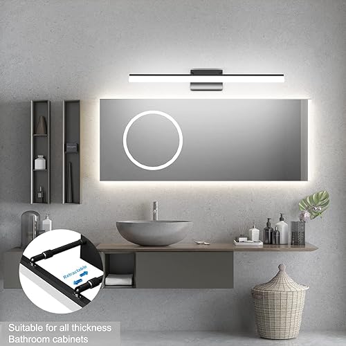 Miniatura 2 de Aipsun Lámpara de tocador negra moderna de 31.5 pulgadas, accesorios de iluminación de baño ajustables sobre espejo giratorio 5500K