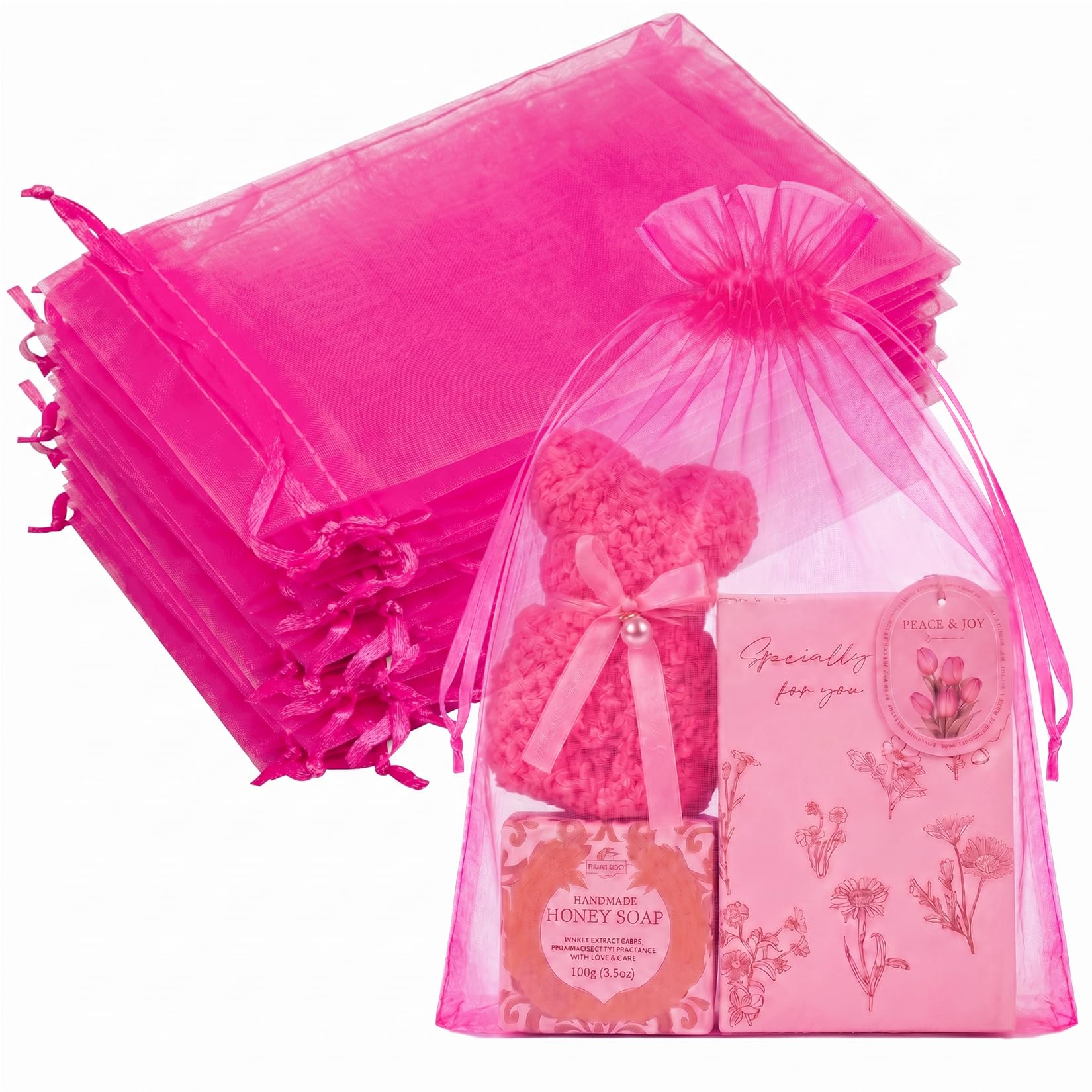 Crweety 50PCS Organza Bags 8x12 Large Gift Bags Hot Pink, Mesh Bag Drawstring Pouches for Goodie Sachet Jewelry Candy, Party Favor Bag for Wedding Birthday Baby Bridal Shower Halloween Christmas