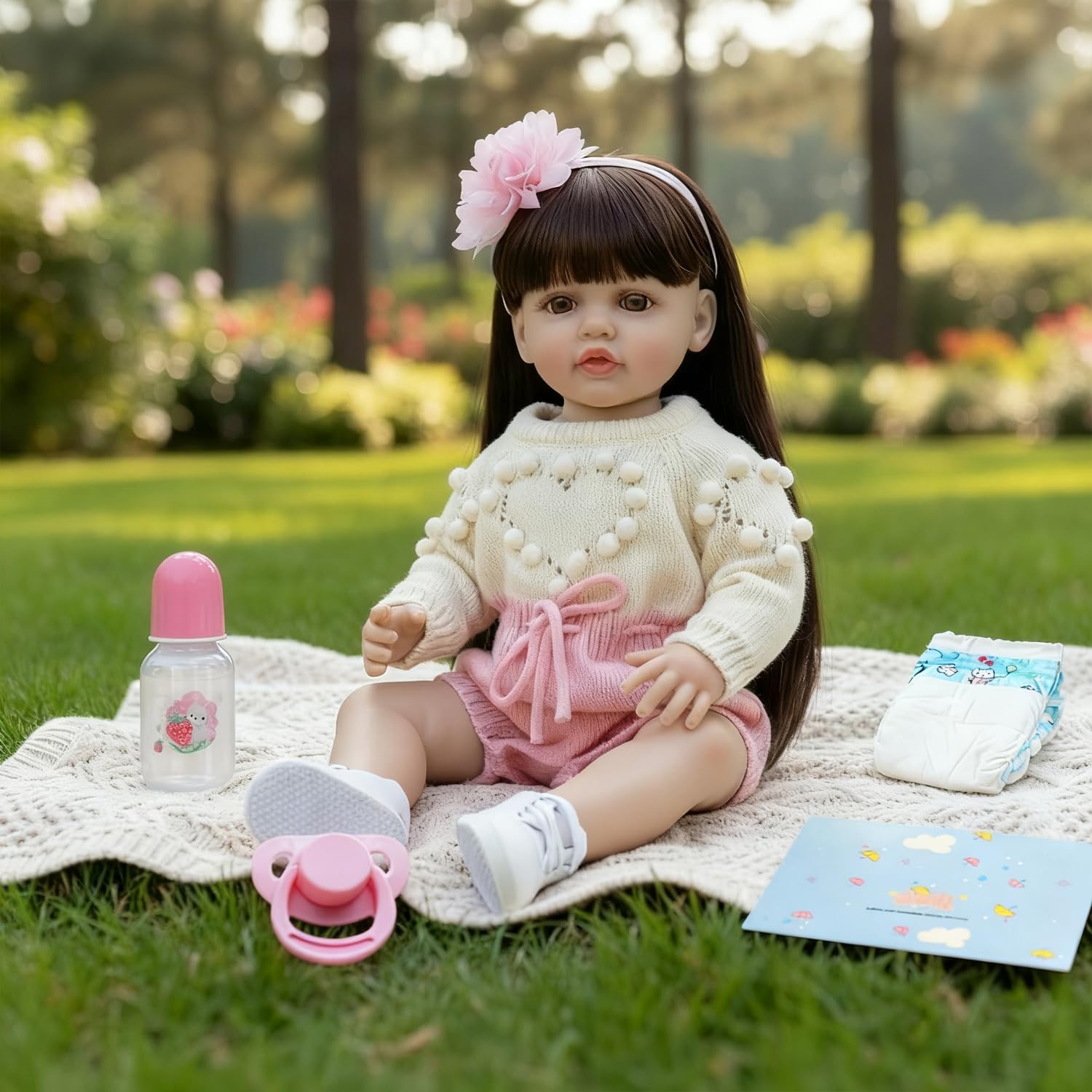 Lifelike Reborn Baby Dolls Girl Full Body 22 Inch Realistic Toddler Reborn Newborn Girl with Long Hair for Birthday Gifts