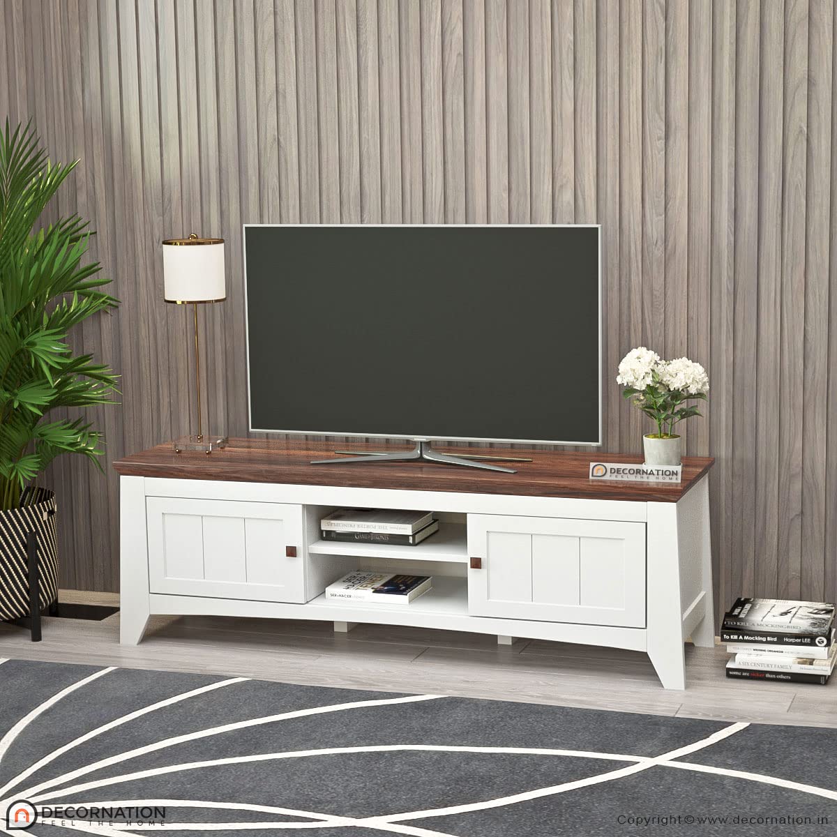 DecorNation Eden Wooden TV Unit Table Two Compartments with Door