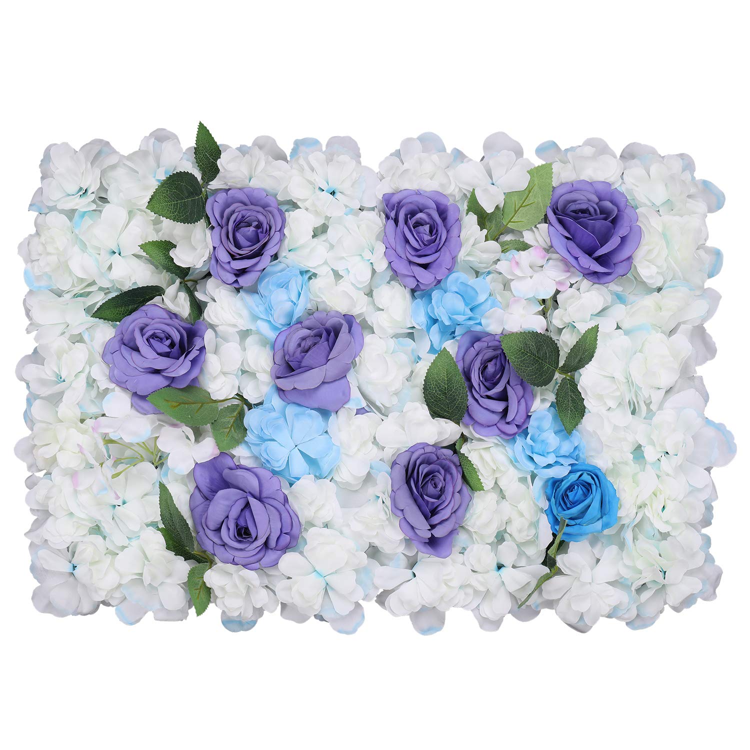 Trimming Shop Artificial Flowers Wall Panels DIY Fake Flower Wall Silk Flower Romantic Floral Backdrop for Wedding Birthday Party Photography Background, 60cm x 40cm, White, Purple & Sky Blue, 1pc