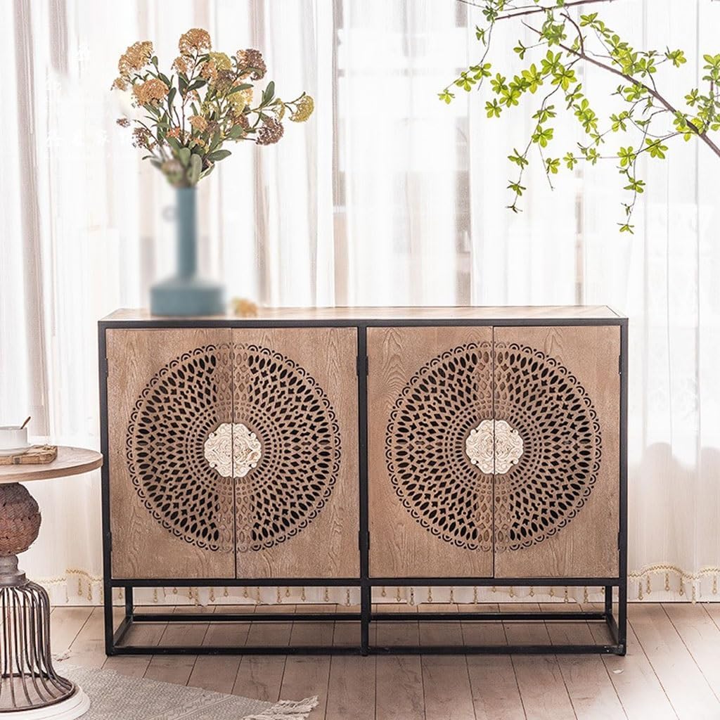 Sideboard Cabinet Multifunctional Retro Distressed Solid Wood Sideboard B&B Home Entrance Cabinet Storage Storage Cabinet Sideboard Cabinet with Drawers