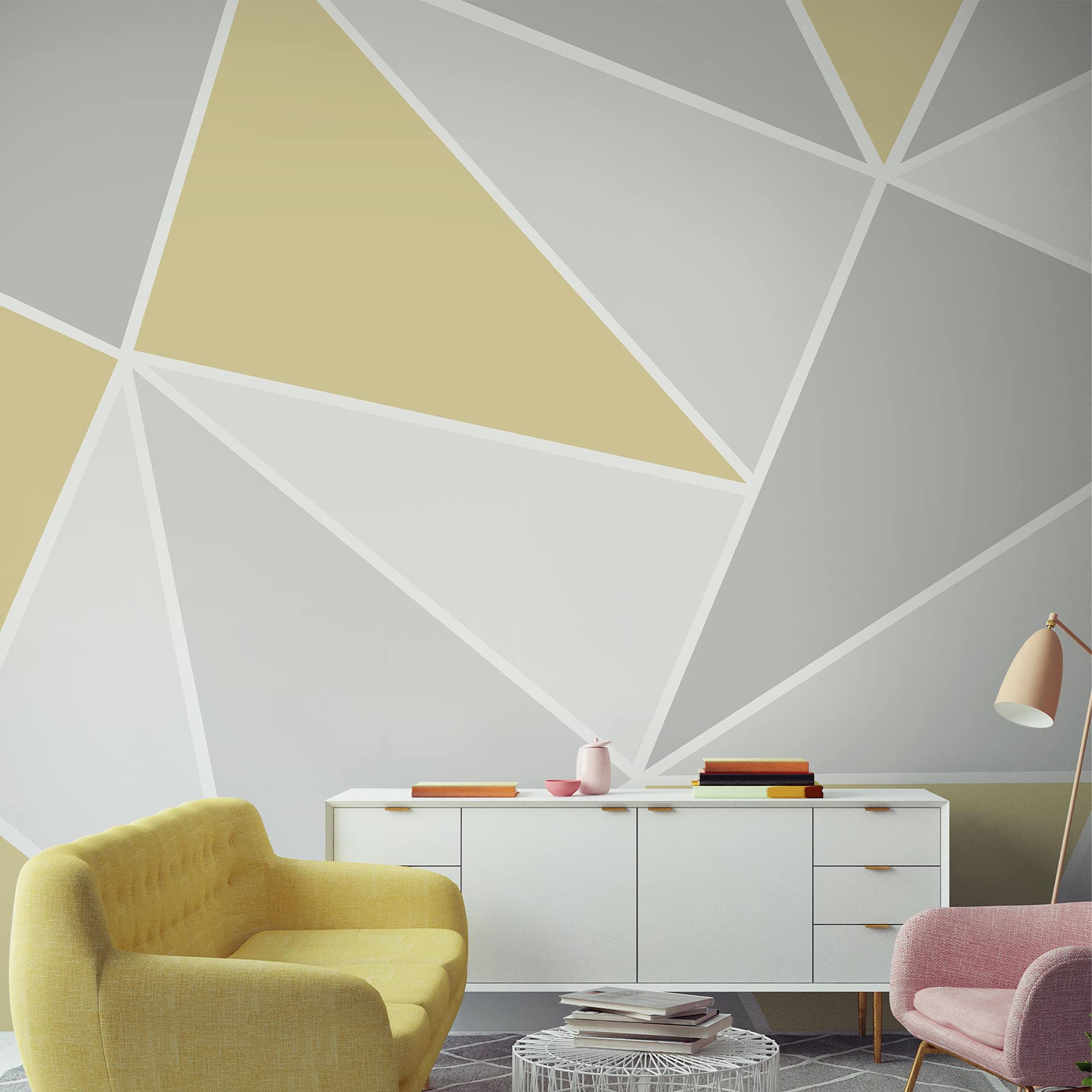 Art for the Home Geometric Wall Mural - Yellow - 6 Panel