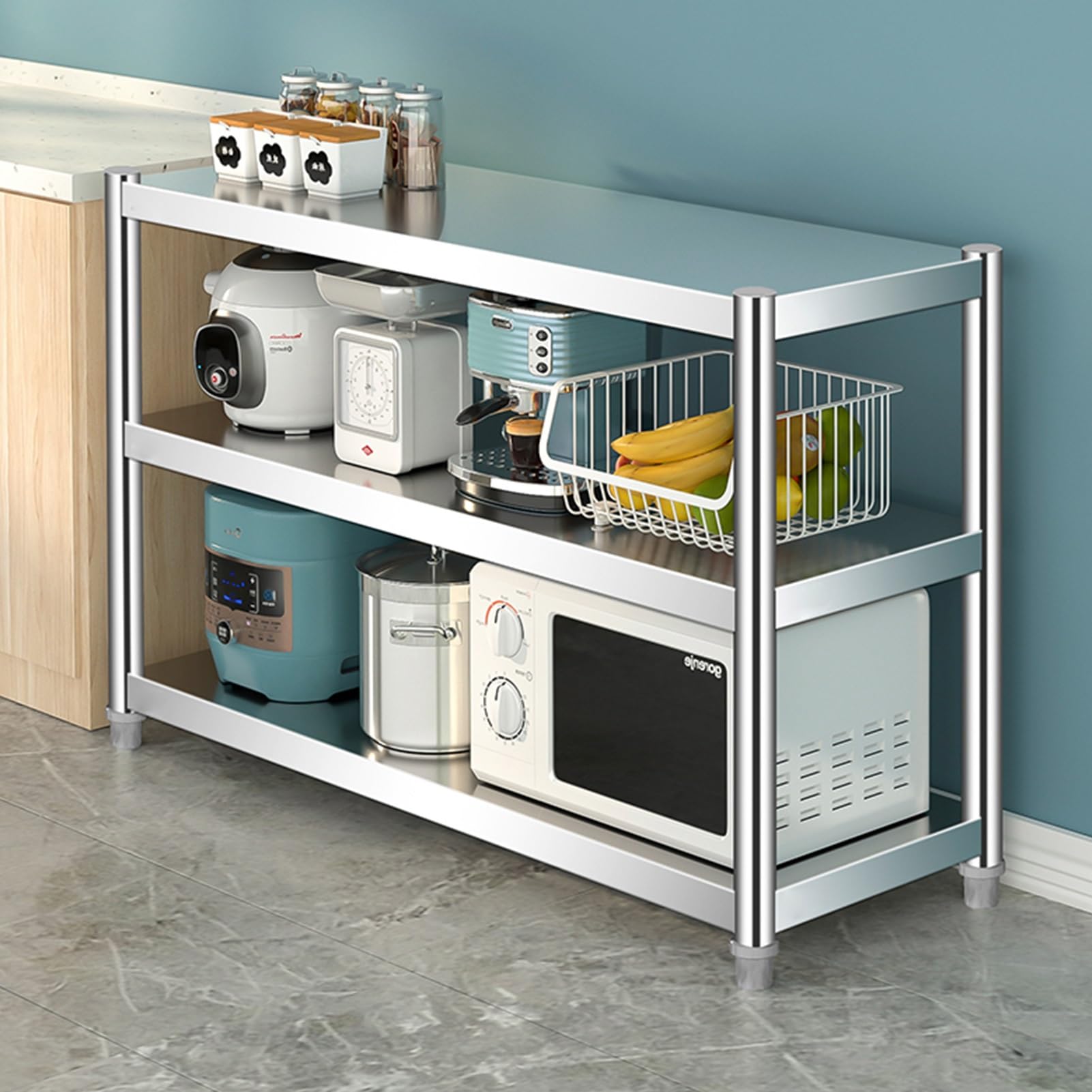 Estante de Almacenamiento de Cocina de 3 Niveles, Organizador Resistente, estantes de Acero Inoxidable de pie para despensa, Cocina, sótano, lavadero, Altura Ajustable(90x40x80cm)