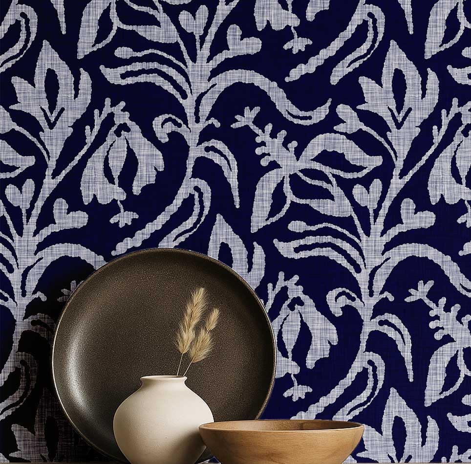 Papier peint floral asiatique bleu pour salon élégant et décoration de chambre