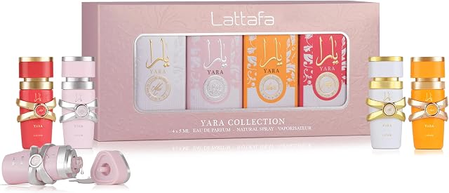 Lattafa Yara Collection – 4 × 5 ml Ensemble de cadeaux Eau de Parfum pour femmes (Yara + Yara Moi + Yara Tous + Canda Yara)