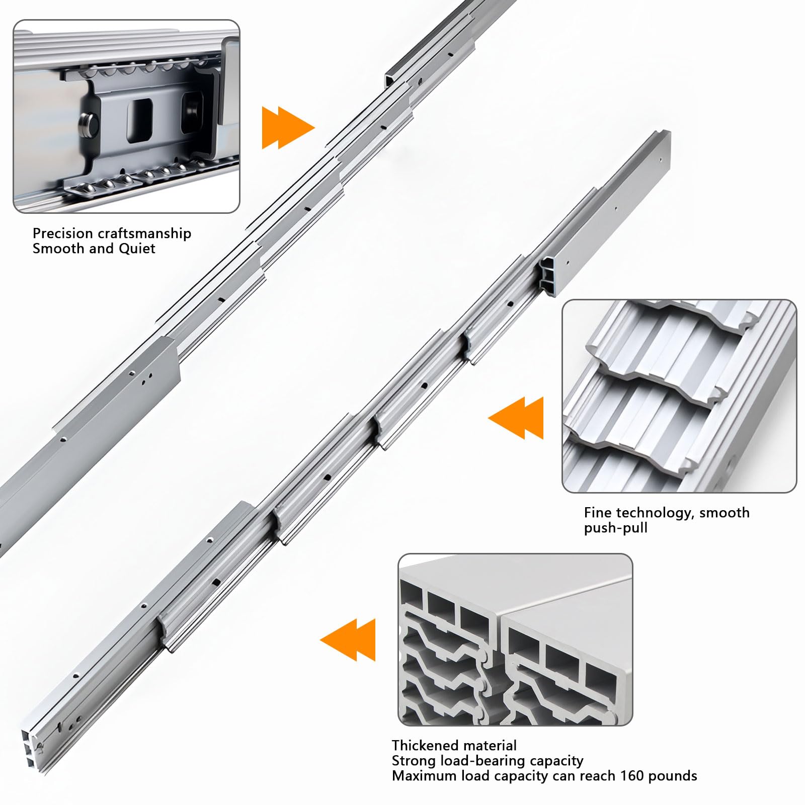 Guía Telescópica De Aluminio para Mesas De Armario, Riel Extensible Riel Telescópico Oculto De Varias Secciones para Mesas, para Dormitorios, Despachos Y Encimeras De Cocina,1450mm