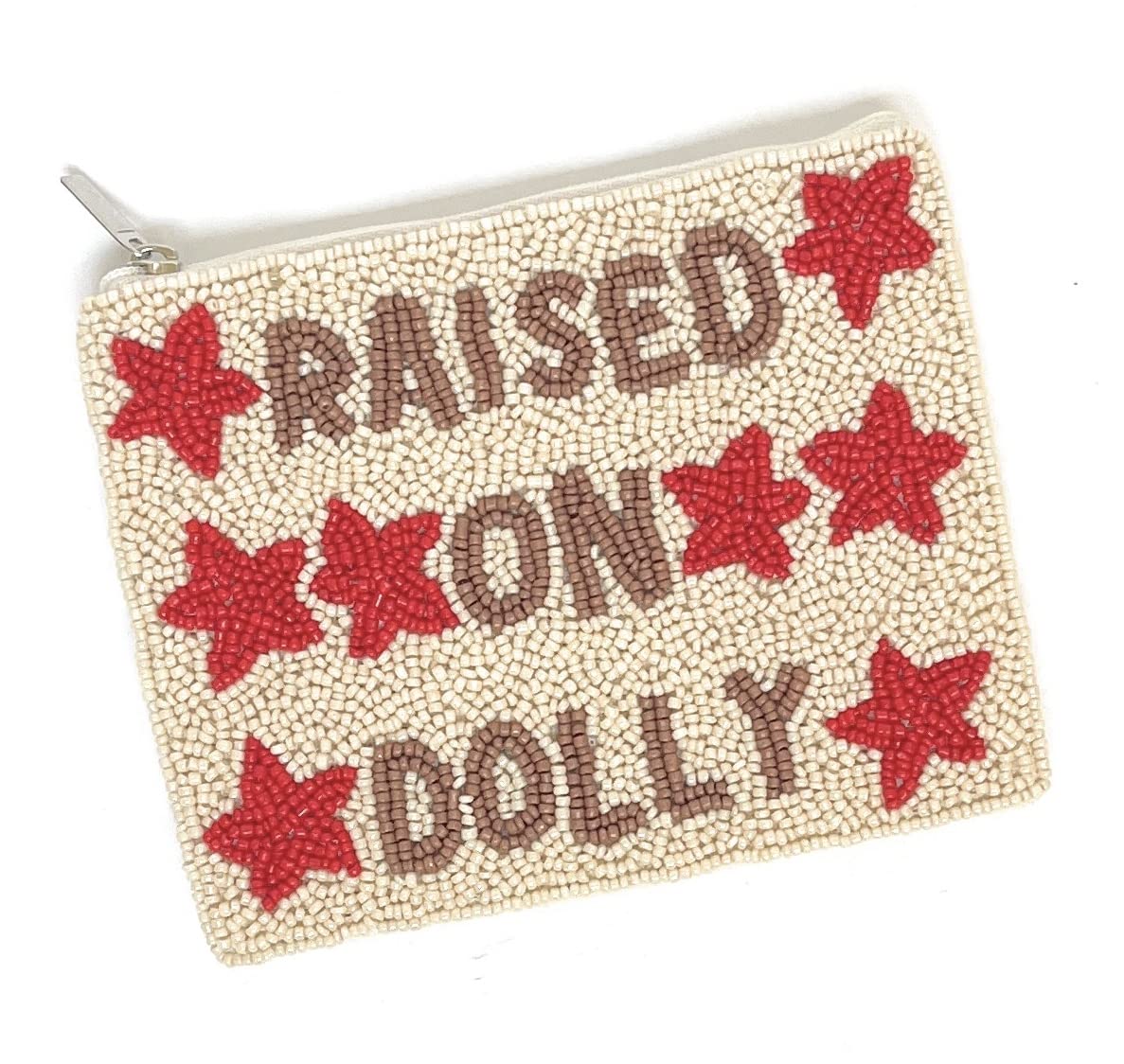 TWINE AND LOVE Raised Dolly Coin Purse, Beaded Coin Pouch, Star Pattern, Red, Women's Unisex Coin Purse, Zipper Closure, Adults Female Gift