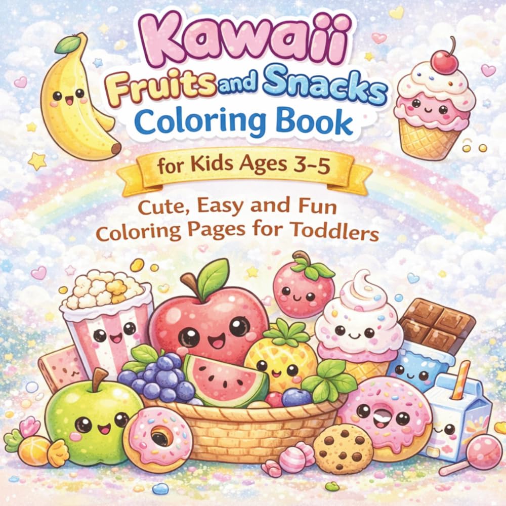 Kawaii Fruits and Snacks Coloring Book for Kids Ages 3–5: Cute, Easy and Fun Coloring Pages for Toddlers