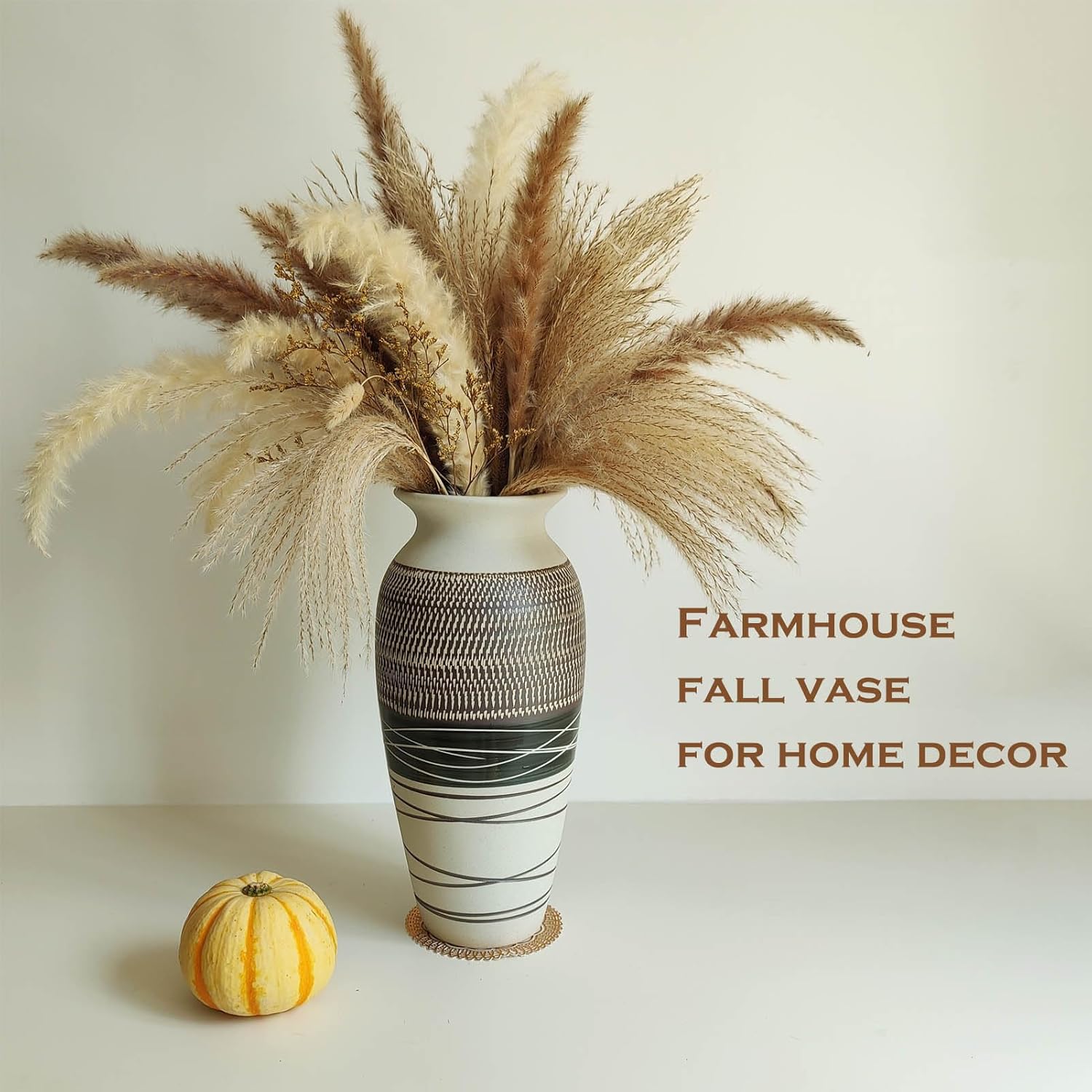 Ceramic Rustic Farmhouse Vase, 12.6" Large Vintage Flower vase for Home Decor, Tall Boho Textured Vases for Living Room, Table, Mantel, Shelf and Centerpieces Decor and Housewarming - Image 2