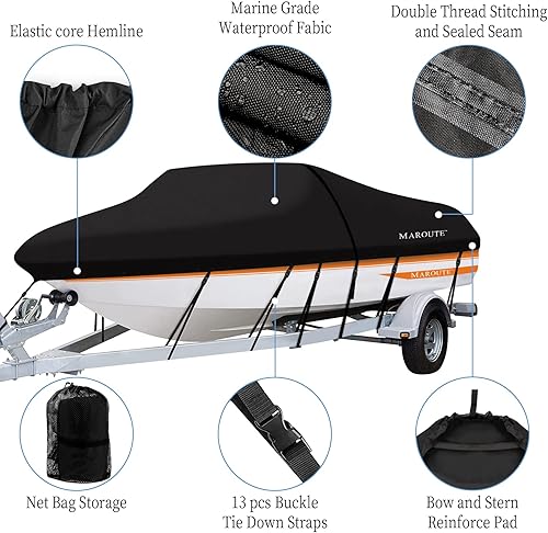 Miniatura 2 de Cubierta de lancha, impermeable 300D, cubierta de barco remollable, lona de grado marino resistente a los rayos UV, se adapta a V-Hull, barco de