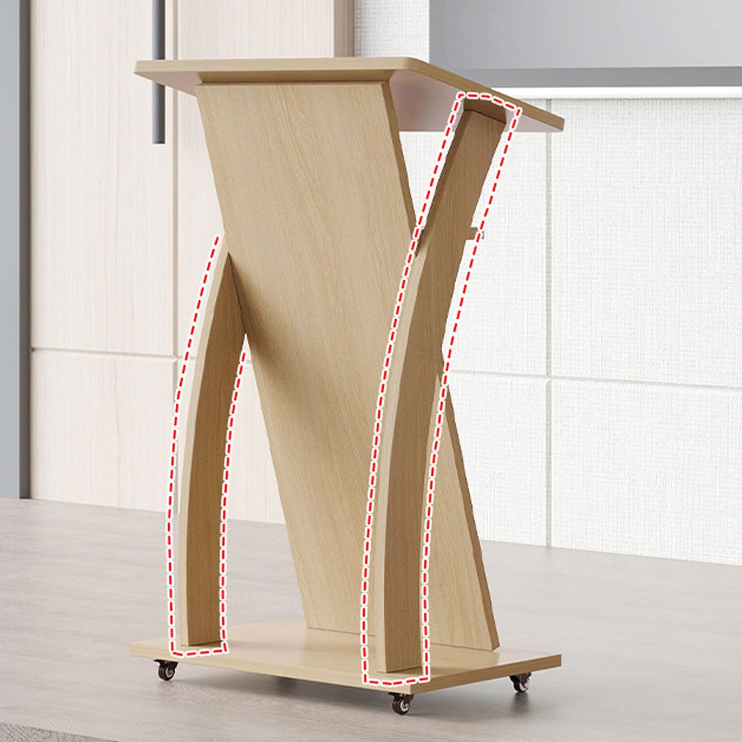 Mobiles Rednerpult aus Holz Modernes Rednerpult mit Rollen Einfacher Aufbau Geeignet for Büros, Kirchen, Klassenzimmer, Konferenzräume(Beige)