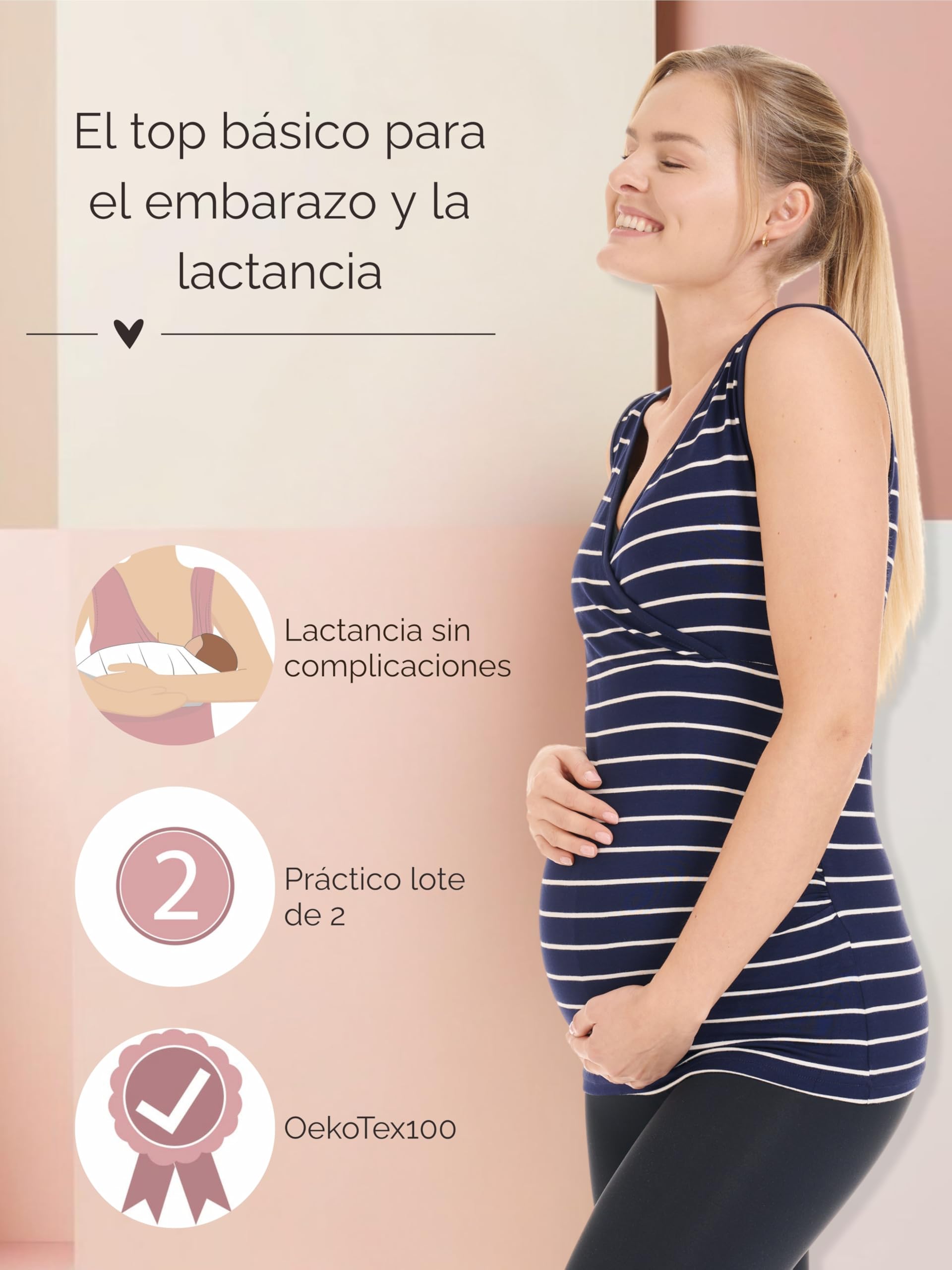 Herzmutter Top de Lactancia Materna - 2-Pack - Camisa de Lactancia para Señoras - Camiseta sin Mangas de Lactancia - Ropa de Lactancia - 6700
