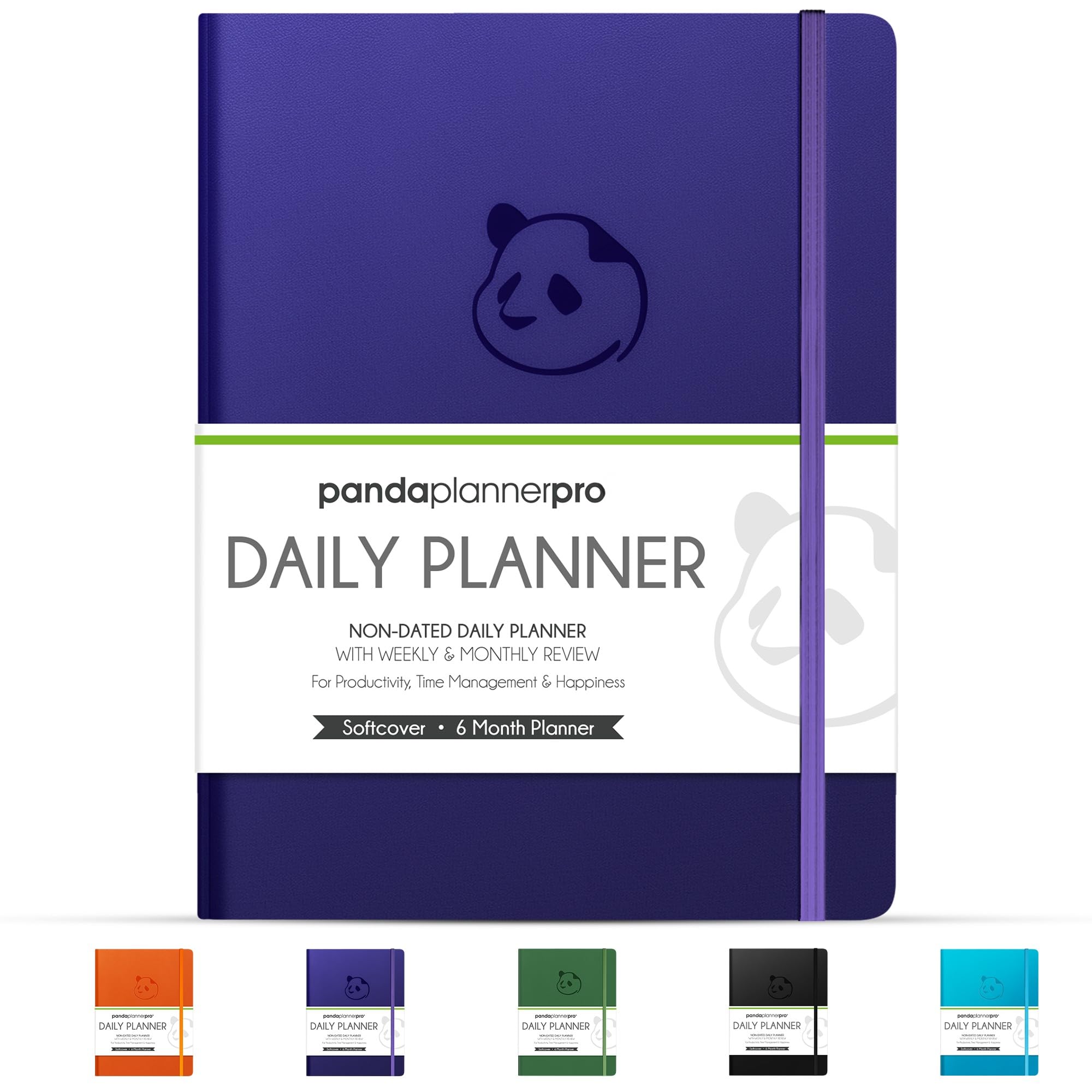 Panda Planner Pro A4 Daily Planner 2026 – 6 Month Undated Planner with Hourly Schedule, Large 8.5x11 Layout, To Do List, Daily Journal, Goal Planner, Habit Tracker & Gratitude Organizer for Home/Office – Purple