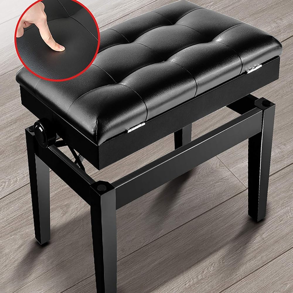 Verstellbare Klavierbank mit Stauraum, 7-stufiger Höhe, wasserdichter PU-Leder-Tastaturhocker, extra breiter Sitz, rutschfeste Unterseite für Heimstudio