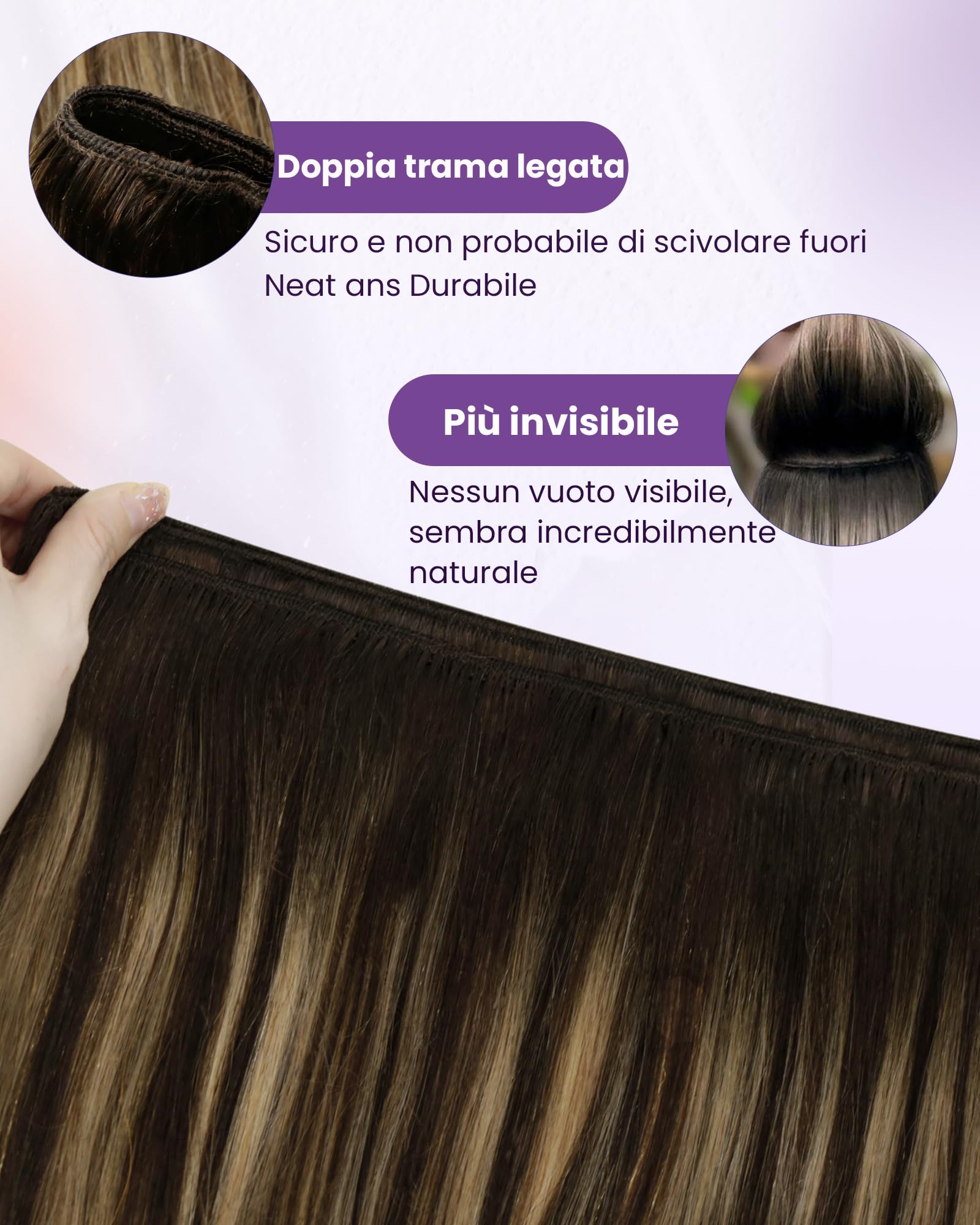 Totale 140g Extension Capelli Veri Cheratina con Extension Capelli Veri Tessitura Marrone Cioccolato con Balayage Marrone Scuro Mix Biondo Caramello 35cm con 40cm