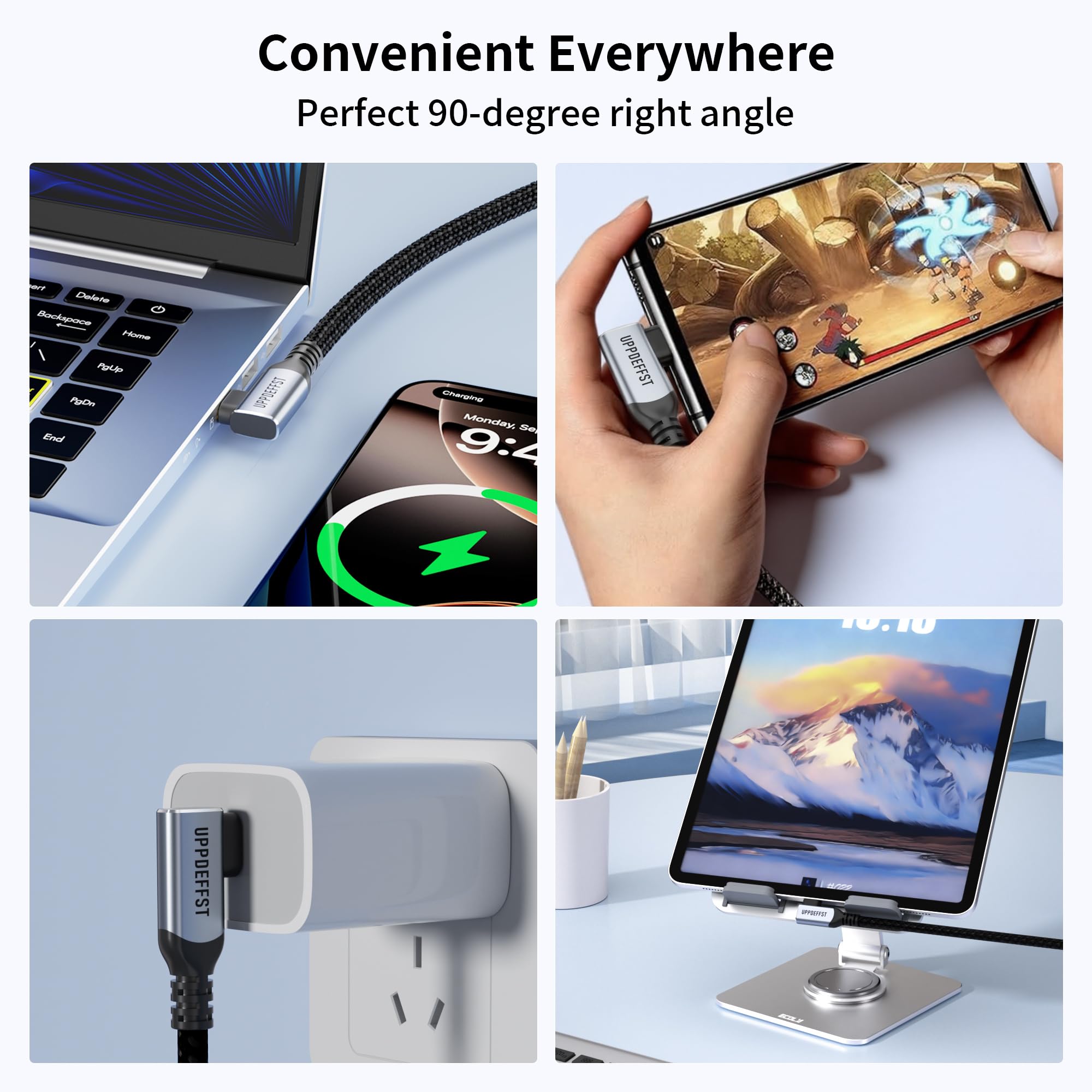 Langes, rechtwinkliges USB C-C 3.2 Gen 2 x 2,20 Gbit/s Datenübertragungskabel, kompatibel mit Thunderbolt 3,90 Grad USB-C auf C Kabel, 100 W Schnellladung, 4K @ 120 Hz Ausgangsmonitor, SSD
