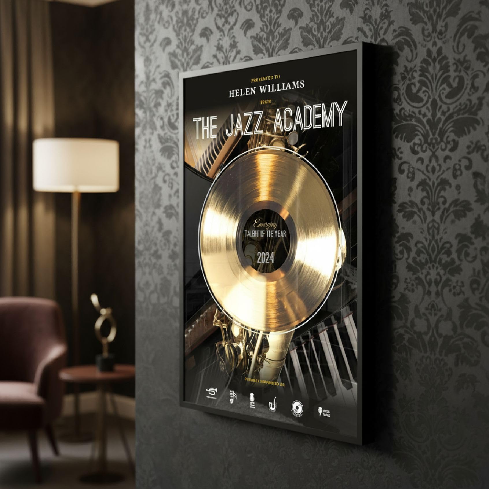 DISCO D'ORO o DI PLATINO incorniciato e personalizzabile - Premio alla carriera - Idea regalo per cantanti, musicisti, artisti e fan (Verticale)