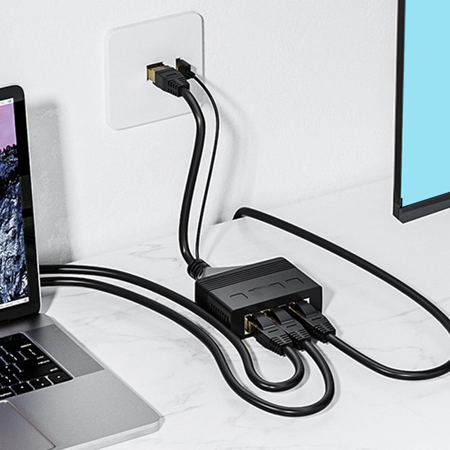 Ethernet Splitter 1 to 4 Speed 1000Mbps RJ45 Network Adapter, Gigabit 4 Port Simultaneous Connection for Cat5 5e 6 7 8 Cables, Supports Charging with Closed Insulation